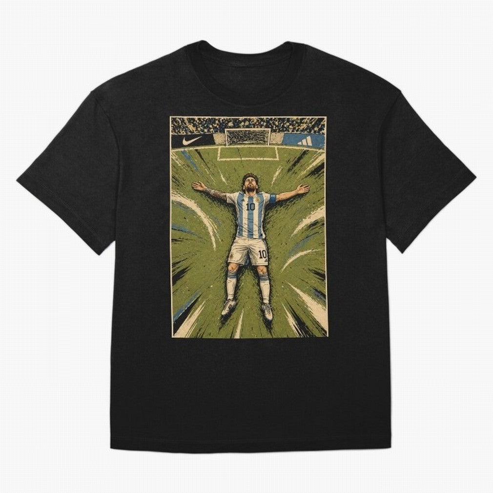 Messi Argentine Football Legend Celebration Poster | Vintage Comic Soccer Champion Art Classic T-Shirt Feel International Energy from Global Football Passion for FIFA World Cup 2026, Connected to CR7, Argentina, France and Brazil, Classic Soccer