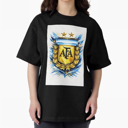 Argentina champions AFA crest gold blue soccer design Oversized T-Shirt Get Ready for FIFA World Cup 2026 USA Canada Mexico Celebrating Mbappe, Portugal, Spain and Germany Energy, Soccer Culture, Superstar Moments, National Team Dreams and