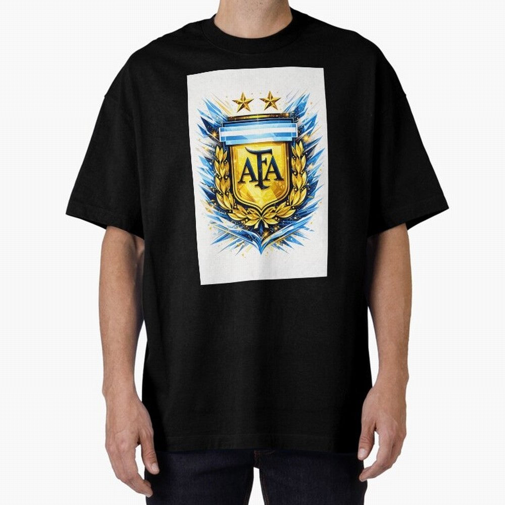 Argentina champions AFA crest gold blue soccer design Oversized T-Shirt Get Ready for FIFA World Cup 2026 USA Canada Mexico Celebrating Mbappe, Portugal, Spain and Germany Energy, Soccer Culture, Superstar Moments, National Team Dreams and
