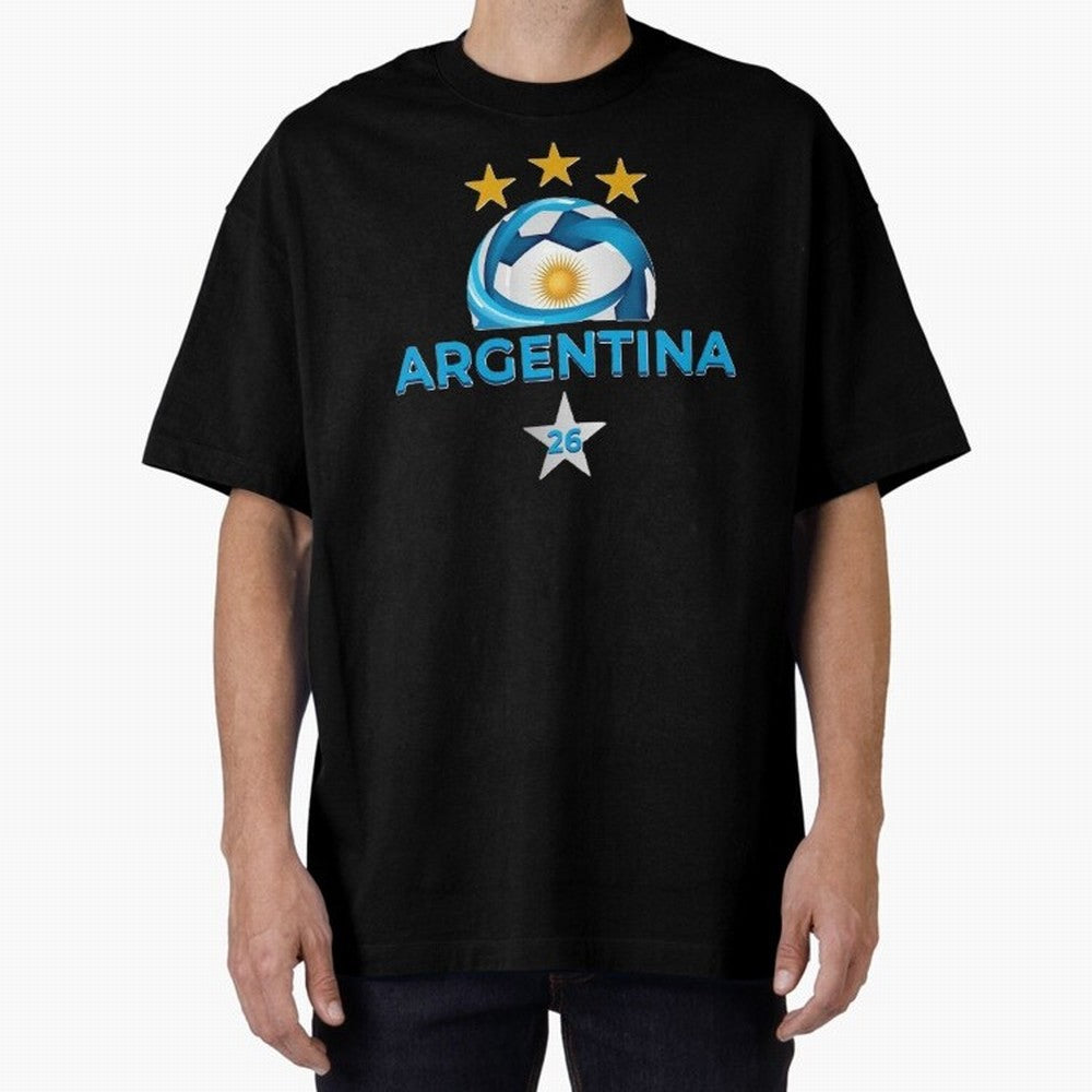 Argentina 2026 Stars Oversized T-Shirt Fuel FIFA World Cup 2026 USA Canada Mexico for Fans of Haaland and Germany, Bringing Stadium Chants, National Pride, Trophy Dreams and Unforgettable Football Memories; Great for Supporters Who Love Legendary