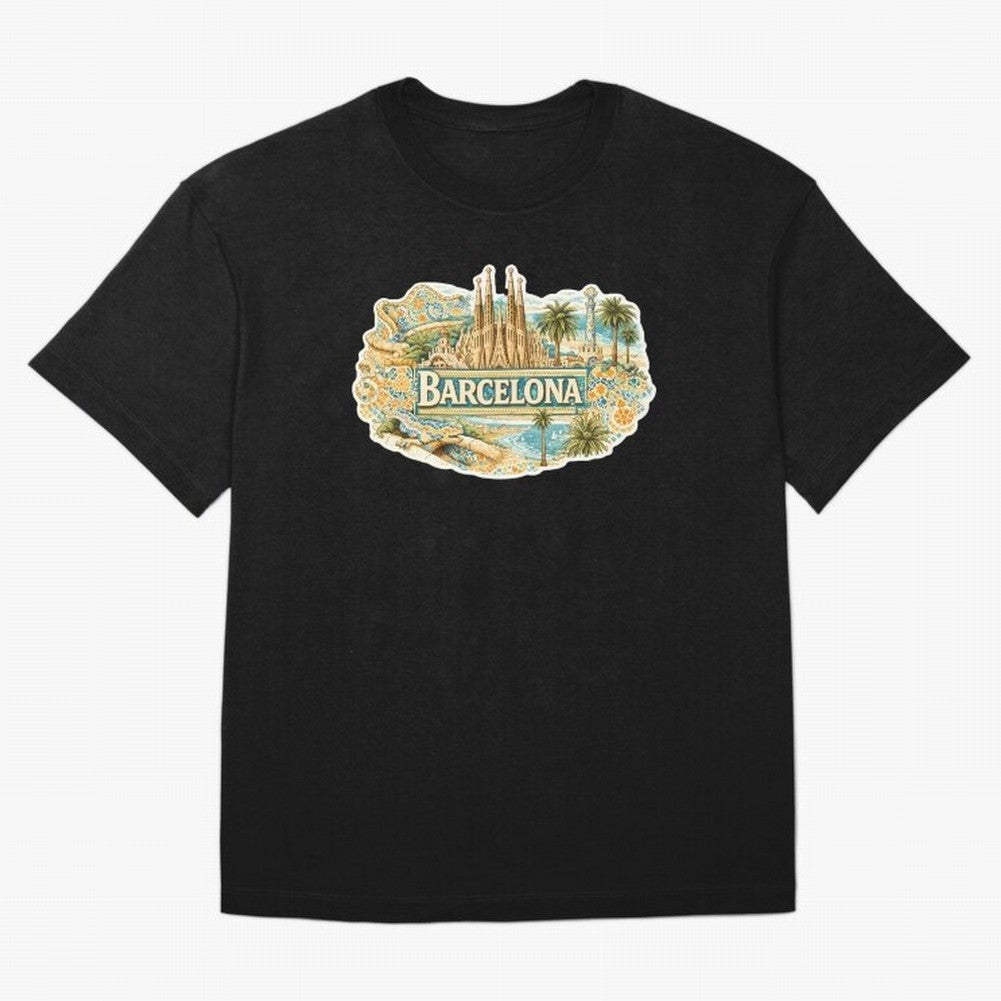 Barcelona Souvenir Sagrada Familia and Mosaic Design Oversized T-Shirt Represent the Passion of FIFA World Cup 2026 USA Canada Mexico Driven by Haaland and Mbappe, England, France and Netherlands Energy, Football History, Final Match Energy, Crowd