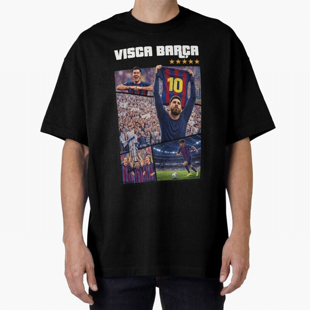 Visca Bar?a Legends Poster | Messi 10 FC Barcelona Art Oversized T-Shirt Bring World Football Passion into FIFA World Cup 2026 USA Canada Mexico for Fans of Cristiano Ronaldo, Haaland and CR7 and Argentina and Brazil, Bringing Vintage Soccer