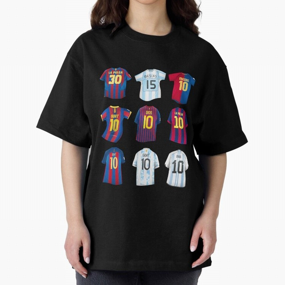 Messi Era Football Jerseys Oversized T-Shirt Honor the Beautiful Game during FIFA World Cup 2026 Group Stage Highlighting Messi, Argentina Energy, Championship Spirit, Famous Goals, Roaring Crowds and International Football Unity; Perfect for