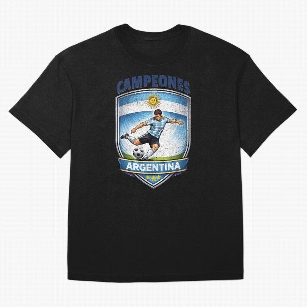 Argentina Vintage Soccer Badge - Campeones 3 Stars Essential T-Shirt Make Game Day About FIFA World Cup 2026 Group Stage for Fans of Neymar, Haaland and Cristiano Ronaldo and Argentina, France and Brazil, Bringing Stadium Memories, Football