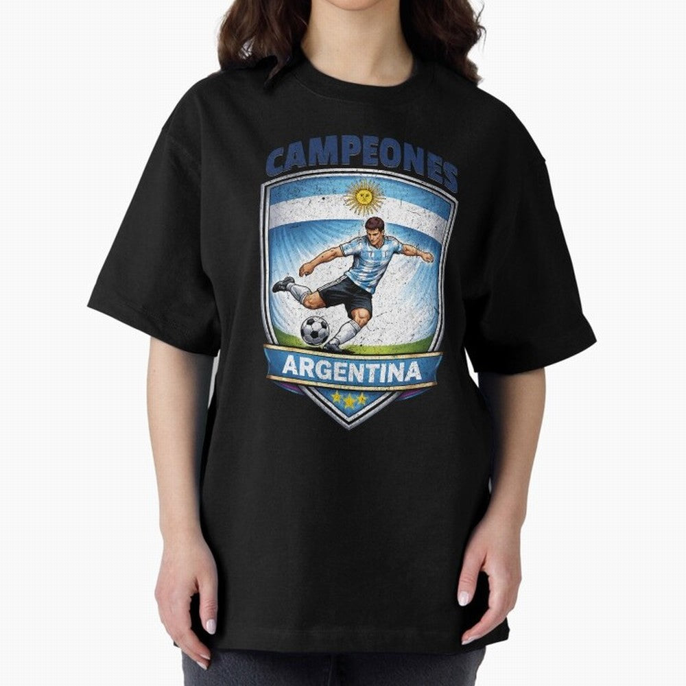 Argentina Vintage Soccer Badge - Campeones 3 Stars Essential T-Shirt Make Game Day About FIFA World Cup 2026 Group Stage for Fans of Neymar, Haaland and Cristiano Ronaldo and Argentina, France and Brazil, Bringing Stadium Memories, Football