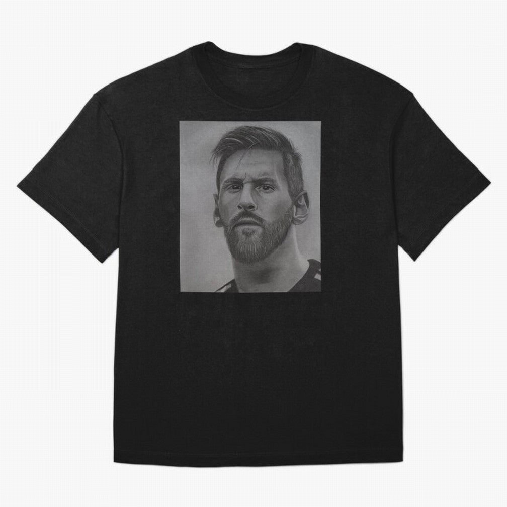 Messi Focused Portrait Art Classic T-Shirt Celebrate Football Dreams Across FIFA World Cup 2026 Group Stage for Fans of Messi, Neymar and Mbappe and Spain and Netherlands, Bringing Sports Nostalgia, International Competition, Famous Players and