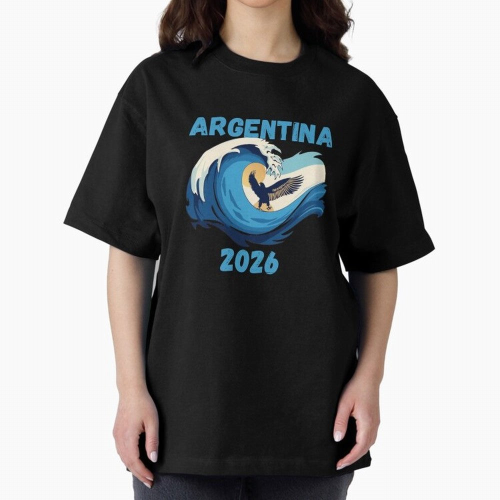 Camiseta y Calcoman¨ªa Argentina - Dise?o Bandera Albiceleste para Hinchas. Oversized T-Shirt Make the Season About FIFA World Cup 2026 for Fans of CR7 and Spain, Bringing Stadium Memories, Football Loyalty, International Chants and Championship