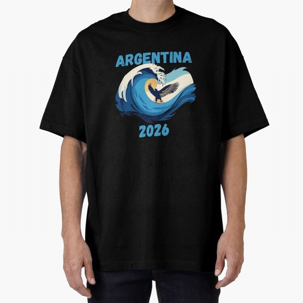 Camiseta y Calcoman¨ªa Argentina - Dise?o Bandera Albiceleste para Hinchas. Oversized T-Shirt Make the Season About FIFA World Cup 2026 for Fans of CR7 and Spain, Bringing Stadium Memories, Football Loyalty, International Chants and Championship