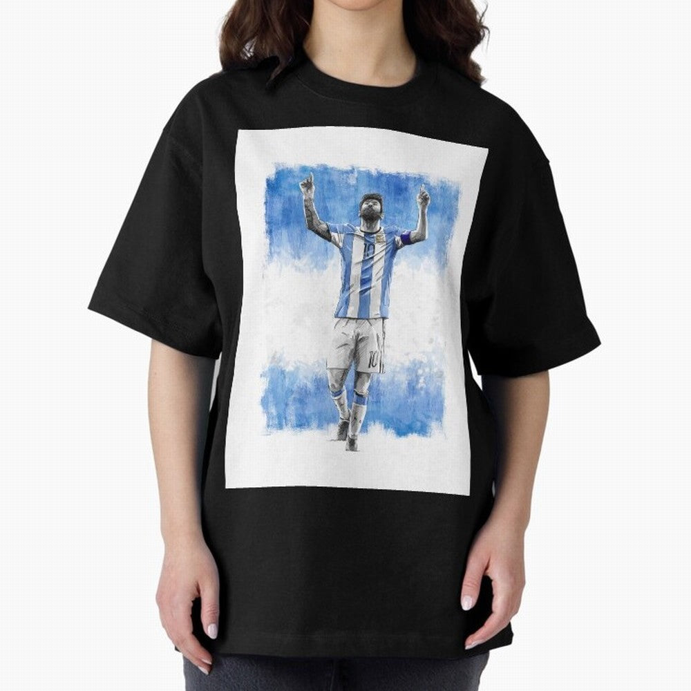 Messi Argentina Football Drawing Oversized T-Shirt Step into Match Day Hype around FIFA World Cup 2026 USA Canada Mexico, Messi, Neymar and Mbappe, Argentina, Worldwide Fan Energy, Dramatic Goals, Stadium Lights and Championship Celebrations; Built