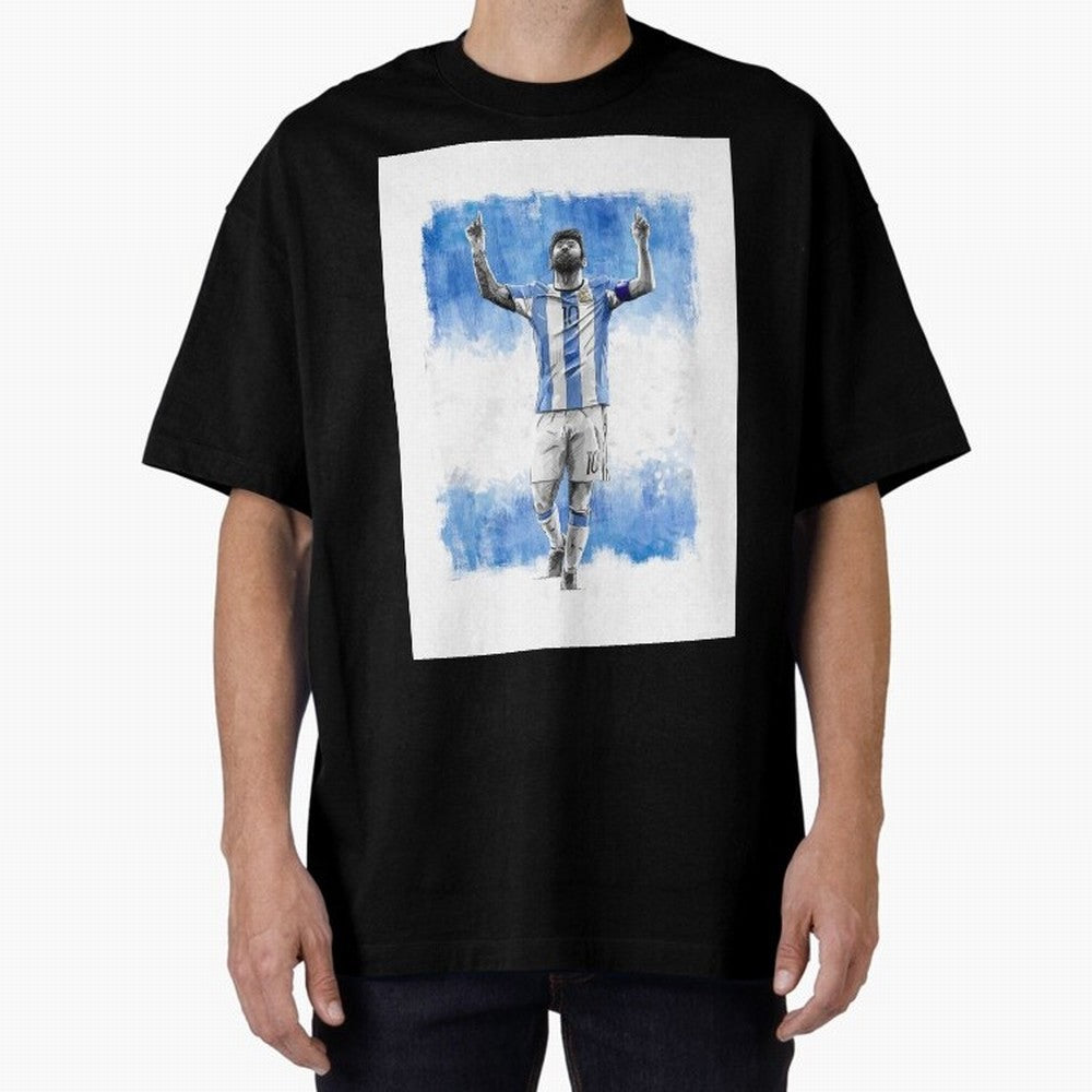 Messi Argentina Football Drawing Oversized T-Shirt Step into Match Day Hype around FIFA World Cup 2026 USA Canada Mexico, Messi, Neymar and Mbappe, Argentina, Worldwide Fan Energy, Dramatic Goals, Stadium Lights and Championship Celebrations; Built