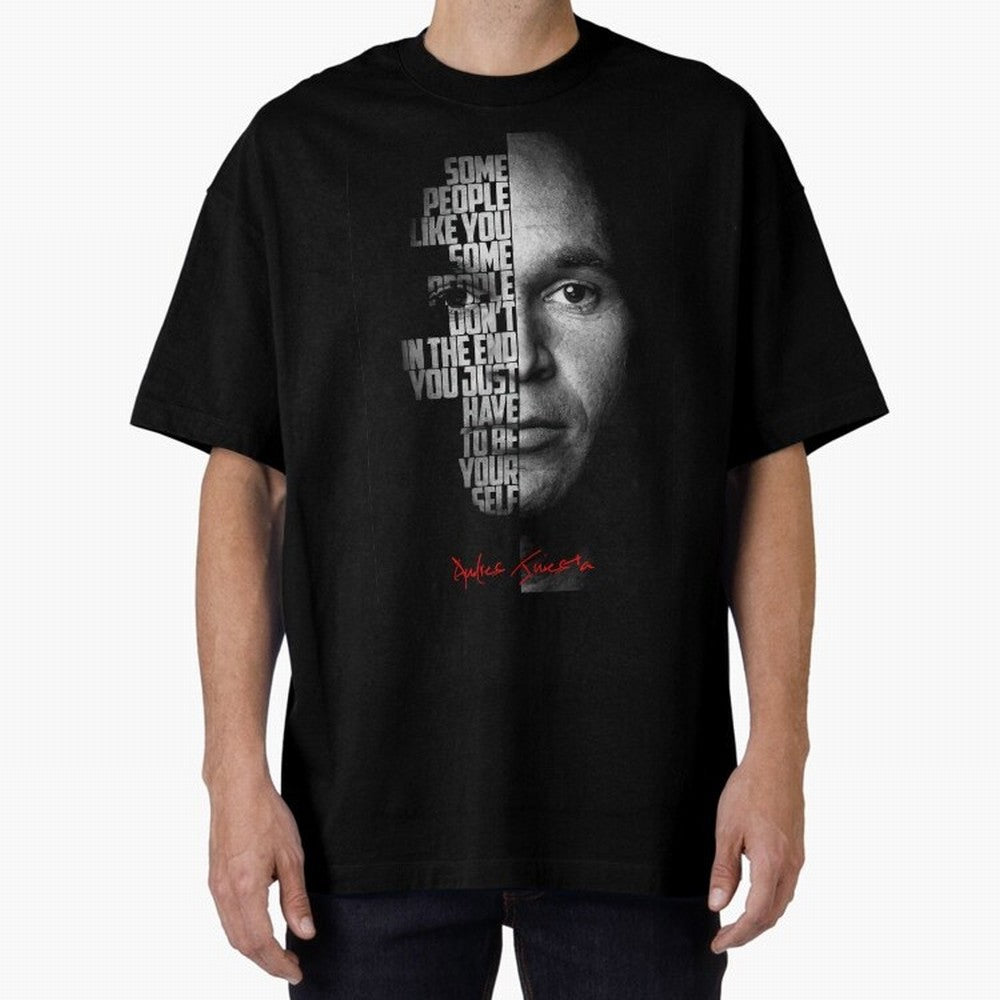 Black and white Andres Iniesta Quote. Oversized T-Shirt Elevate Match Day Hype around FIFA World Cup 2026 Group Stage, CR7 and Messi, Argentina, France and Brazil, Sports Nostalgia, International Competition, Famous Players and Unforgettable