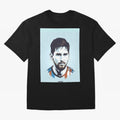 Messi Pop Art Portrait Graphic T-Shirt Feel International Energy from Global Football Passion for FIFA World Cup 2026, Featuring Haaland and Mbappe, Portugal, Spain and Germany, Championship Spirit, Famous Goals, Roaring Crowds and International