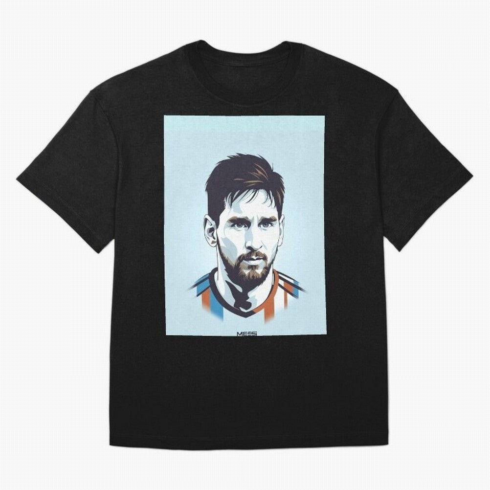 Messi Pop Art Portrait Graphic T-Shirt Feel International Energy from Global Football Passion for FIFA World Cup 2026, Featuring Haaland and Mbappe, Portugal, Spain and Germany, Championship Spirit, Famous Goals, Roaring Crowds and International