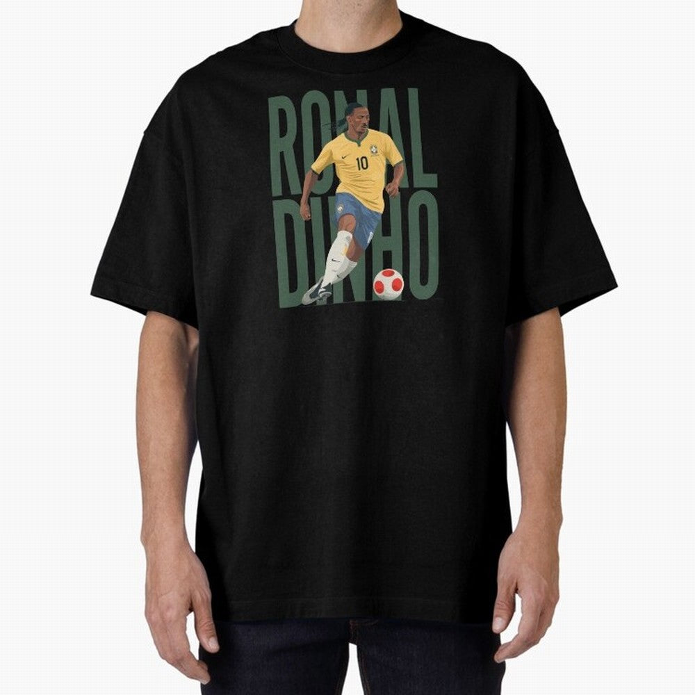 Ronaldinho Gaucho in action Minimalist Graphic Premium T-Shirt Celebrate the Next Chapter of FIFA World Cup 2026 for Fans of Haaland and Mbappe and France and Portugal, Bringing Vintage Soccer Flavor, Modern Football Stars, National Flags and Final
