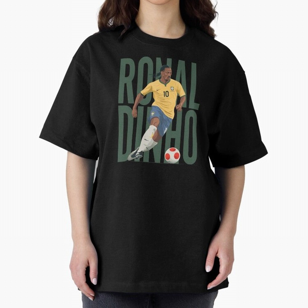Ronaldinho Gaucho in action Minimalist Graphic Premium T-Shirt Celebrate the Next Chapter of FIFA World Cup 2026 for Fans of Haaland and Mbappe and France and Portugal, Bringing Vintage Soccer Flavor, Modern Football Stars, National Flags and Final
