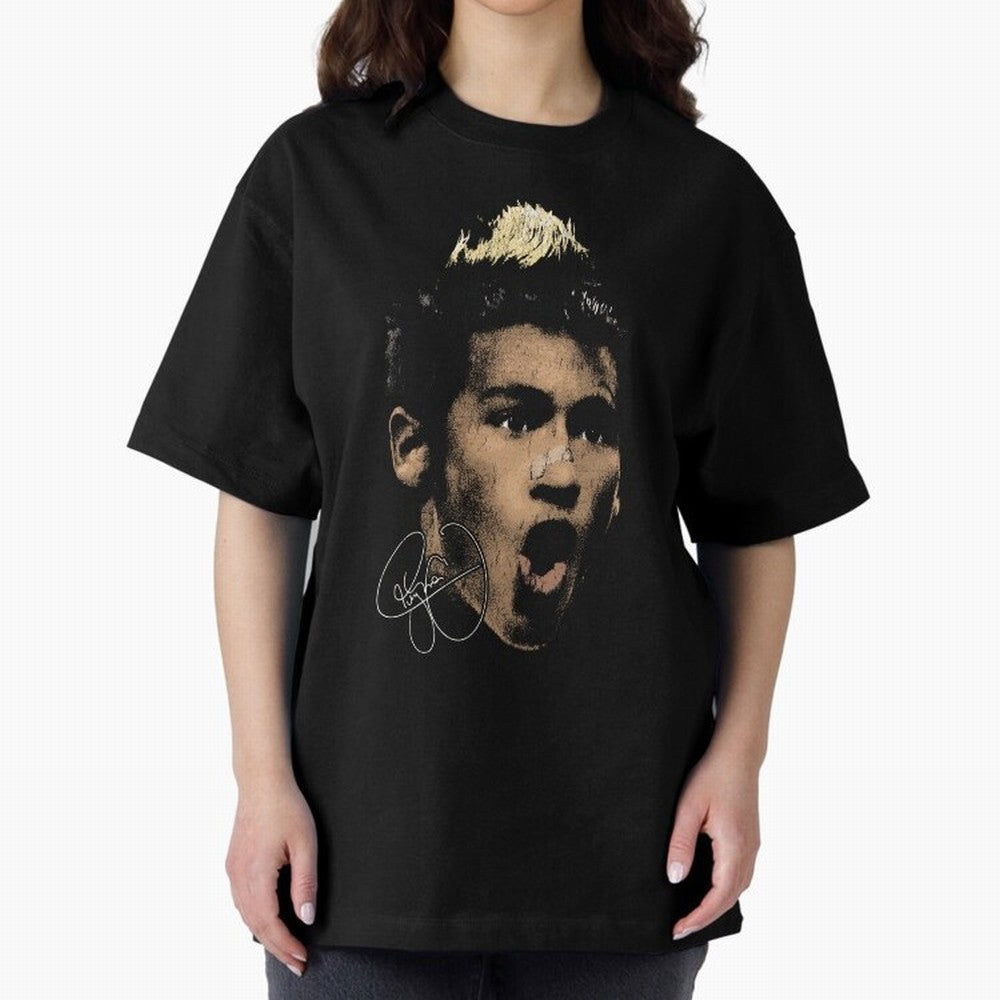 Young Neymar Illustration Oversized T-Shirt Celebrate Unforgettable Nights in Global Football Passion for FIFA World Cup 2026 Group Stage, Built around CR7 and Messi, Brazil, Portugal and Argentina, Football Passion, Legendary Performances,