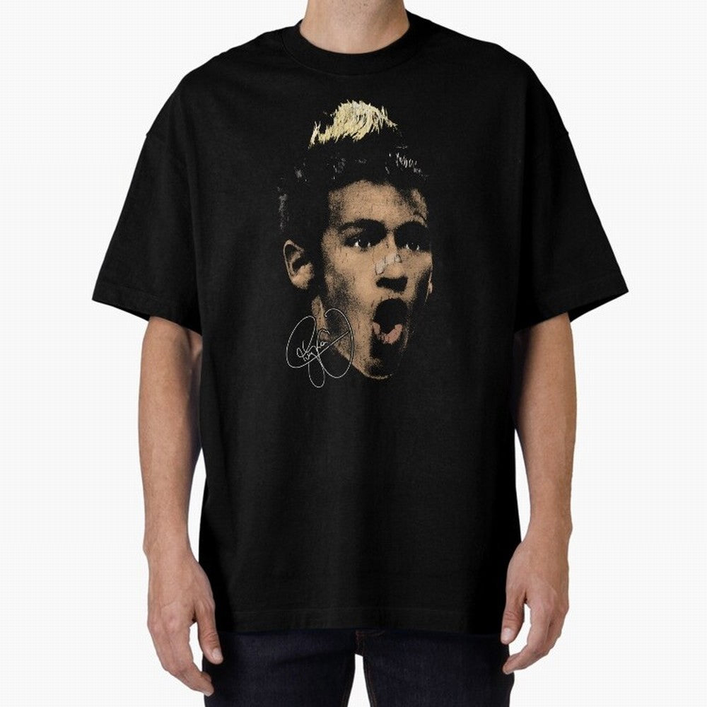 Young Neymar Illustration Oversized T-Shirt Celebrate Unforgettable Nights in Global Football Passion for FIFA World Cup 2026 Group Stage, Built around CR7 and Messi, Brazil, Portugal and Argentina, Football Passion, Legendary Performances,