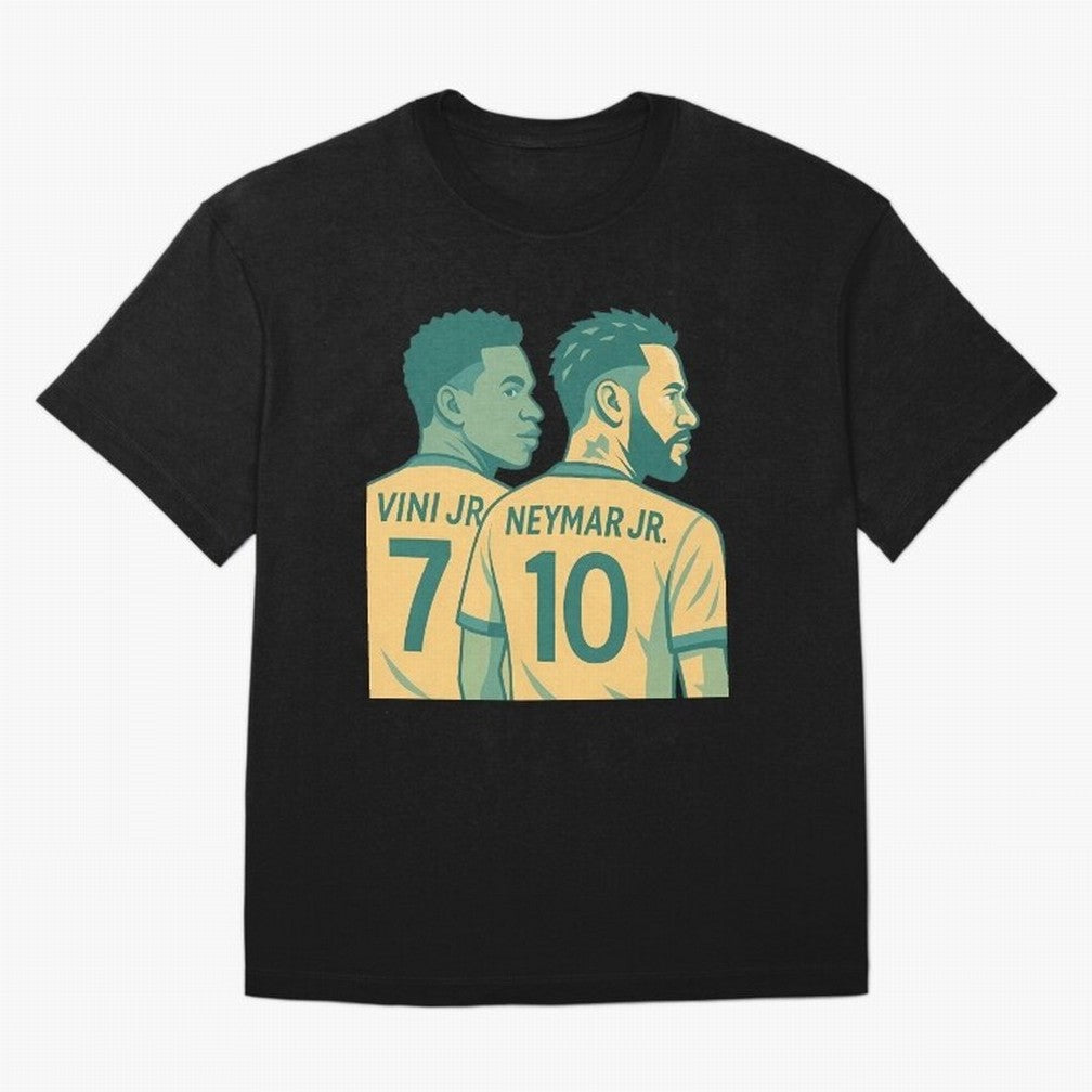 Vini Jr and Neymar Jr side-by-side Classic T-Shirt Feel the Roar of FIFA World Cup 2026 for Fans of Messi, CR7 and Mbappe and Brazil, Bringing Sports Nostalgia, International Competition, Famous Players and Unforgettable Victories; Great for