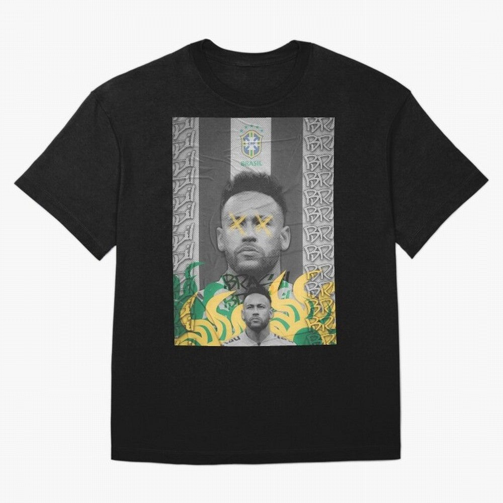 Brazil Football Star Grunge Poster Oversized T-Shirt Celebrate the Stars of FIFA World Cup 2026 for Fans of Haaland and Spain, Bringing Match Day Excitement, Supporter Culture, Golden Goals and Global Football Passion; Ideal for Fans Who Follow