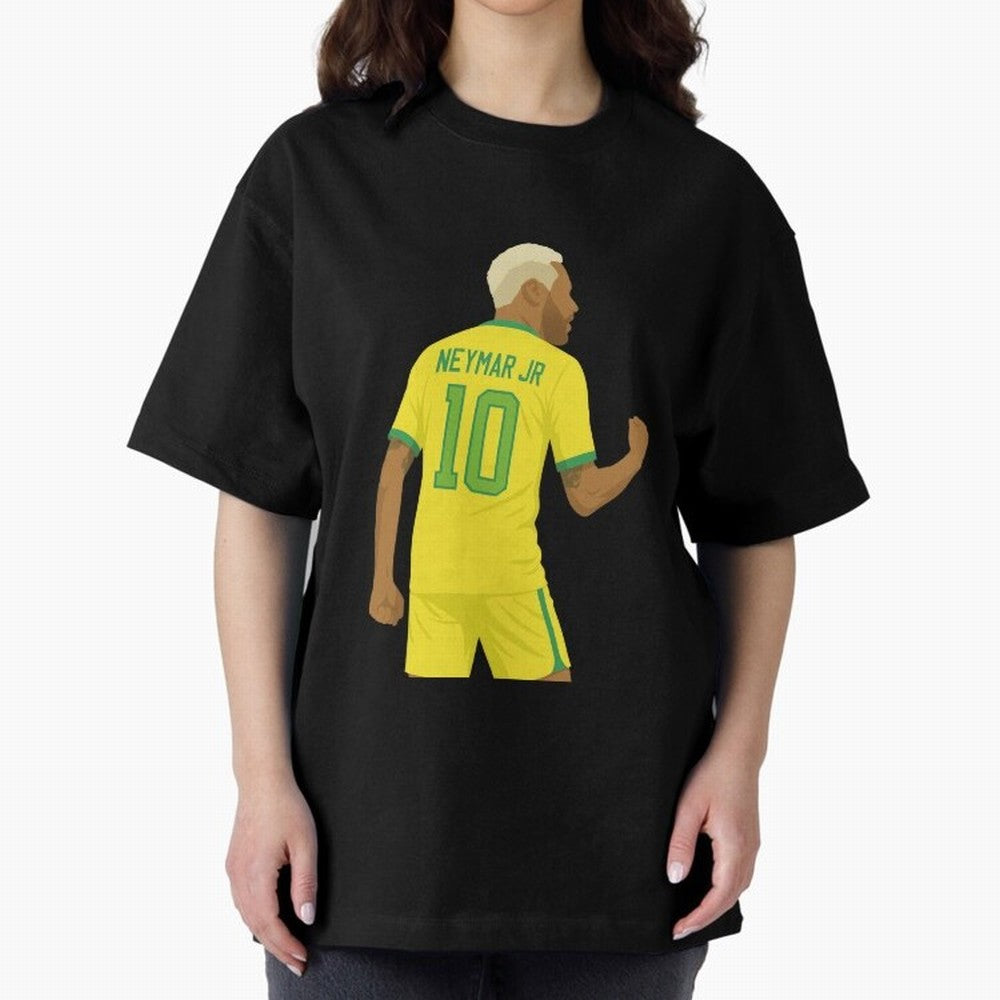 Neymar Jr in Yellow Glory Sticker Oversized T-Shirt Fuel Global Football Passion for FIFA World Cup 2026 Group Stage, Inspired by Neymar, France and Portugal, Goal Celebration Energy, Supporter Heritage, Football Icons and Worldwide Tournament Joy;