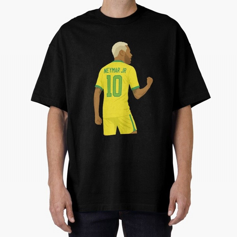 Neymar Jr in Yellow Glory Sticker Oversized T-Shirt Fuel Global Football Passion for FIFA World Cup 2026 Group Stage, Inspired by Neymar, France and Portugal, Goal Celebration Energy, Supporter Heritage, Football Icons and Worldwide Tournament Joy;