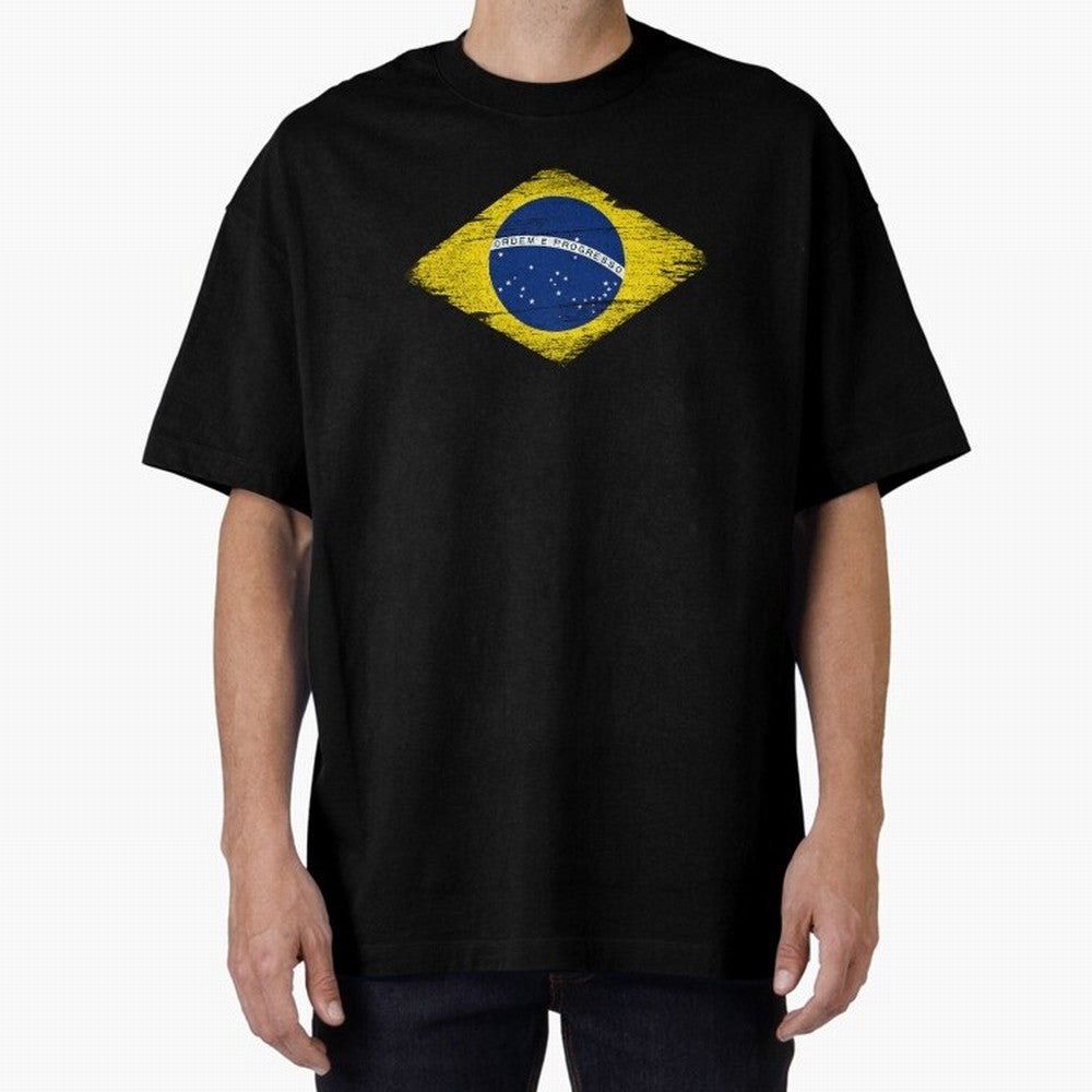 Brazil Flag Design Oversized T-Shirt Bring Home Global Football Passion for FIFA World Cup 2026, Highlighting Messi and Cristiano Ronaldo, England, France and Netherlands, Championship Spirit, Famous Goals, Roaring Crowds and International Football