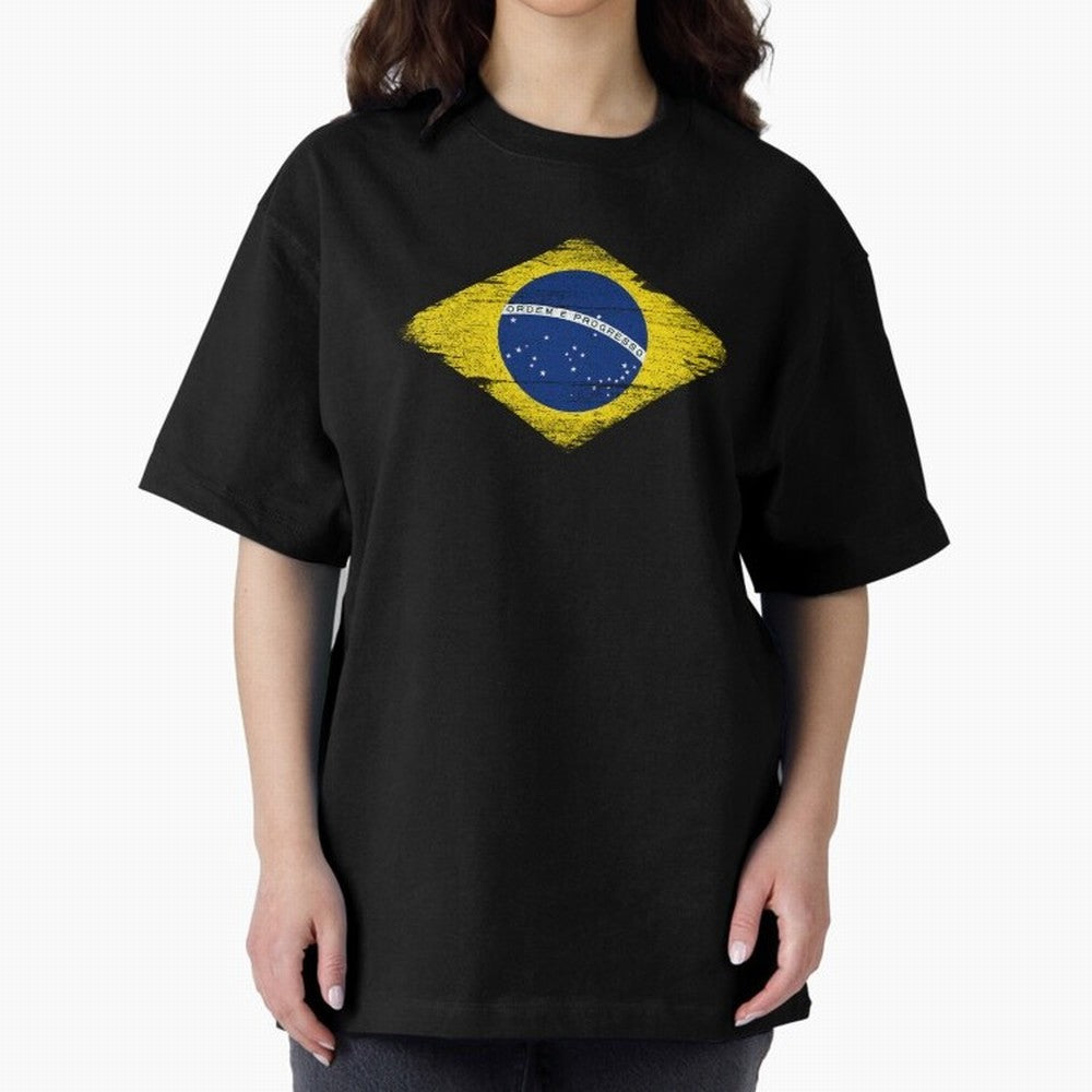 Brazil Flag Design Oversized T-Shirt Bring Home Global Football Passion for FIFA World Cup 2026, Highlighting Messi and Cristiano Ronaldo, England, France and Netherlands, Championship Spirit, Famous Goals, Roaring Crowds and International Football