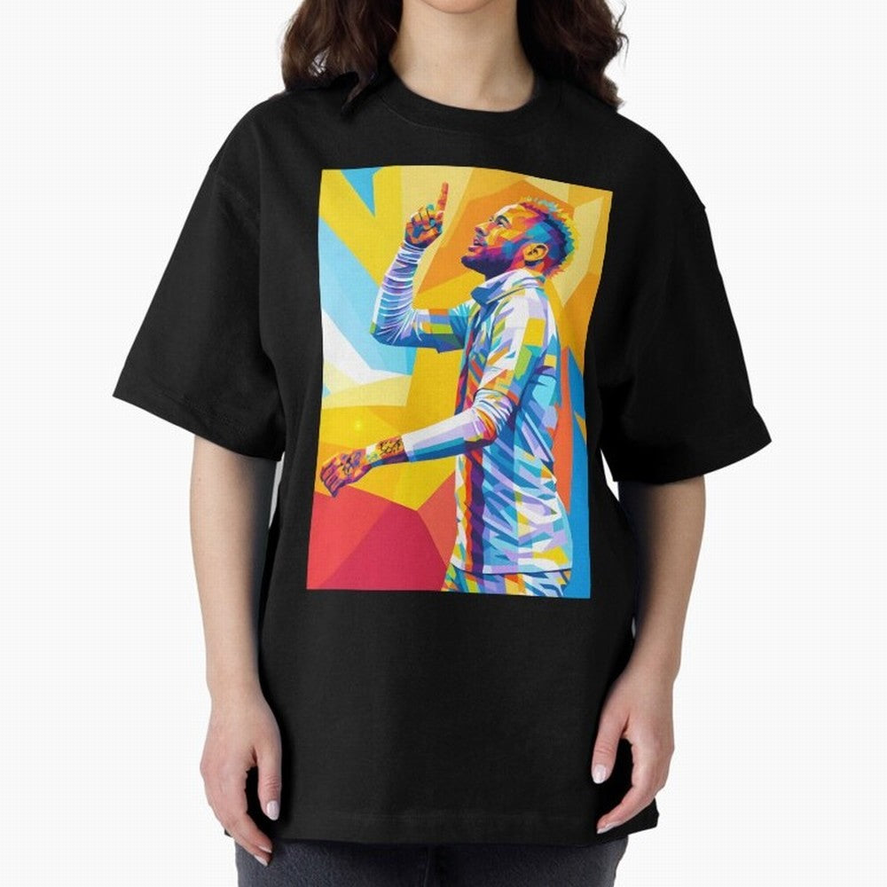 Neymar Pop Art Oversized T-Shirt Honor the Football Icons of Global Football Passion for FIFA World Cup 2026 USA Canada Mexico, Capturing Mbappe, Brazil, Portugal and Argentina, Sports Nostalgia, International Competition, Famous Players and
