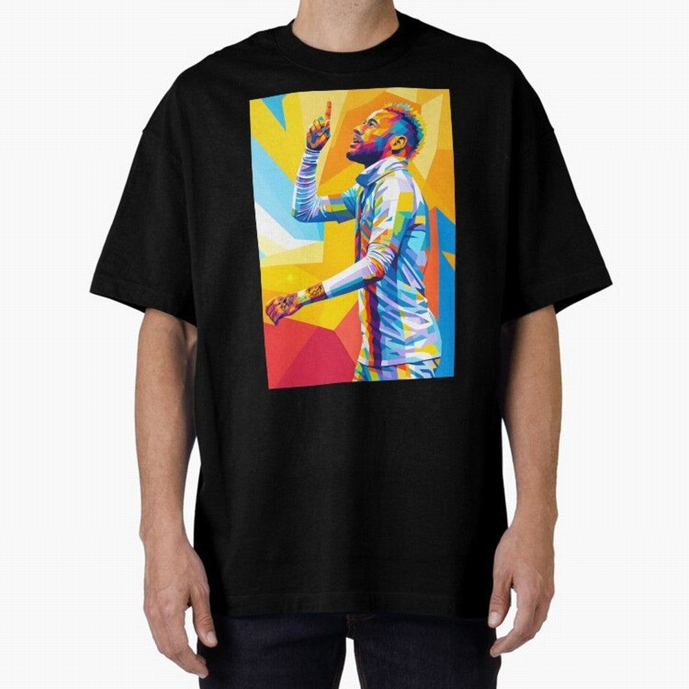 Neymar Pop Art Oversized T-Shirt Honor the Football Icons of Global Football Passion for FIFA World Cup 2026 USA Canada Mexico, Capturing Mbappe, Brazil, Portugal and Argentina, Sports Nostalgia, International Competition, Famous Players and