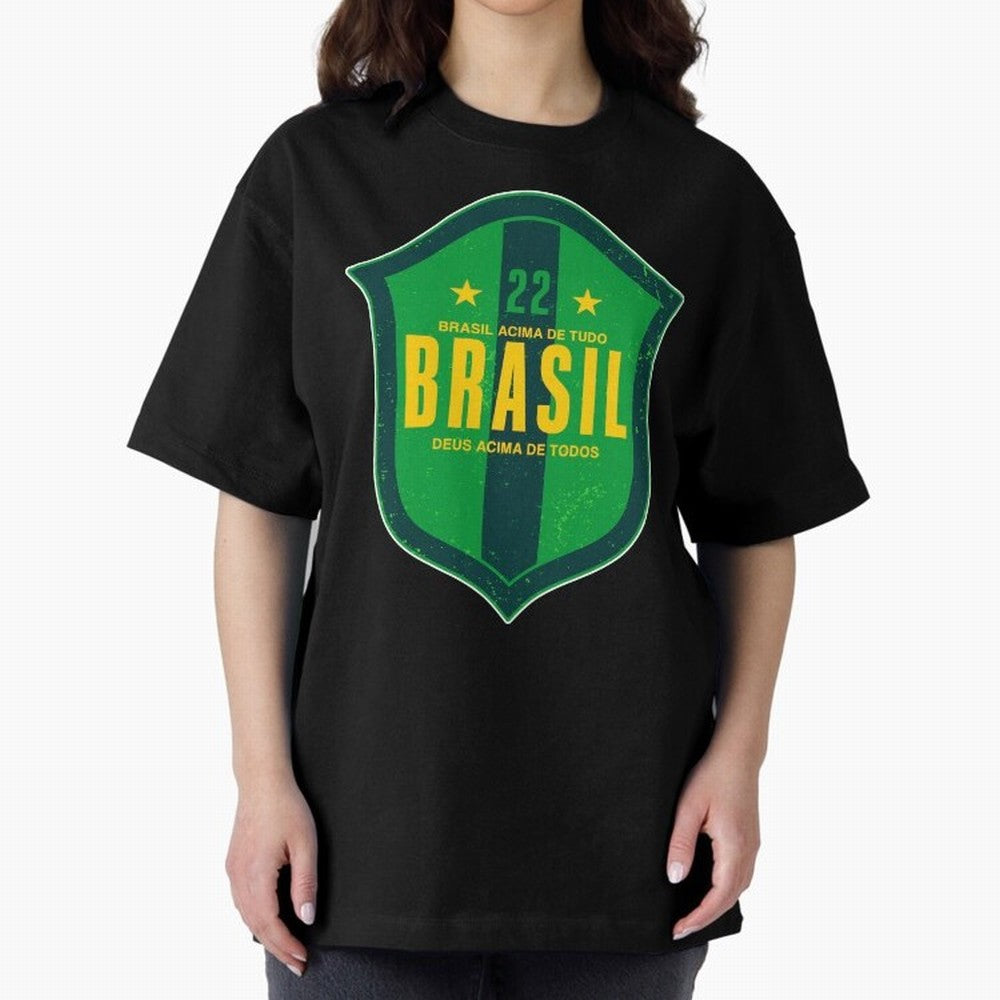 BRAS?O BRASIL 22 Oversized T-Shirt Celebrate the Biggest Stage of FIFA World Cup 2026 for Fans of CR7 and France and Portugal, Bringing Stadium Memories, Football Loyalty, International Chants and Championship Tradition; Made for Collectors Who