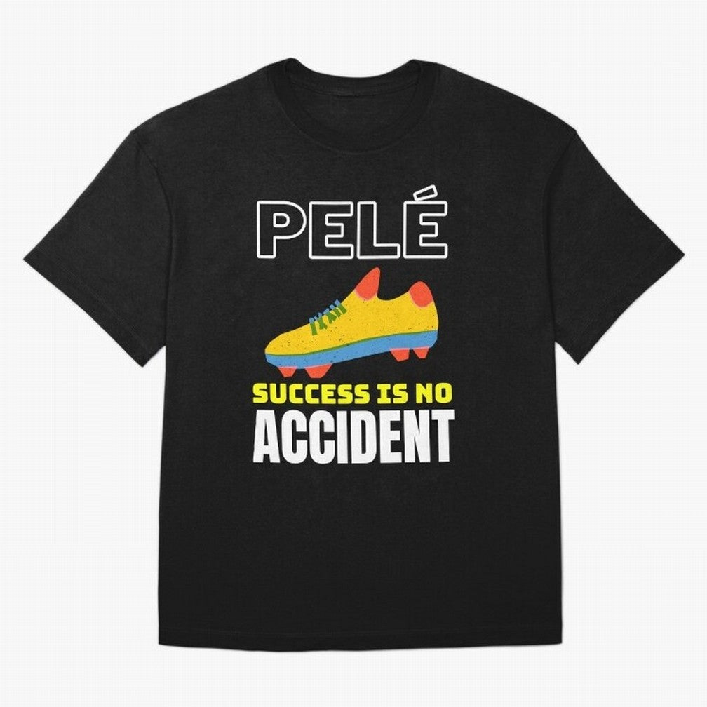 Pele Quote Success Is No Accident Graphic Classic T-Shirt Follow the Road to FIFA World Cup 2026 USA Canada Mexico for Fans of Cristiano Ronaldo and Argentina and Brazil, Bringing Champion Mindset, Group Stage Buzz, Knockout Tension and Passionate