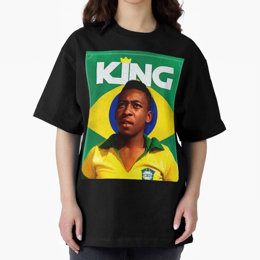 King Pele Oversized T-Shirt Stand Out with Spirit from Match Day Hype around FIFA World Cup 2026, Mbappe and Neymar, Argentina and Brazil, Football Festival Excitement, Trophy Ambitions, Country Rivalries and Star Player Buzz; Ideal for Fans Who