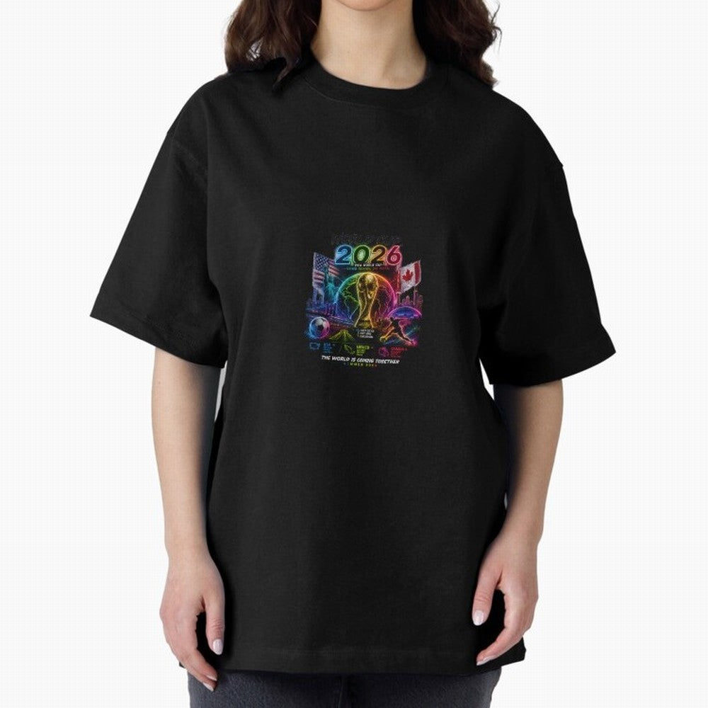 World Cup 2026 ¨C United Passion ?? | Neon Football Design Classic T-Shirt Celebrate Classic Football Spirit in Global Football Passion for FIFA World Cup 2026, Inspired by Messi, CR7 and Mbappe, Brazil, Portugal and Argentina, Stadium Chants,