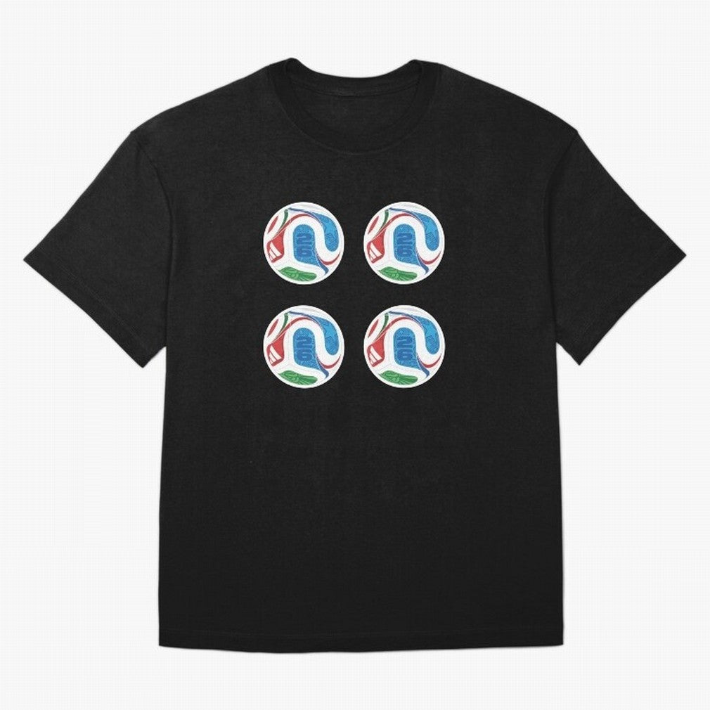 2026 World Soccer Ball Sticker Pack (4 pcs) Classic T-Shirt Show Match Day Excitement for FIFA World Cup 2026 Centered on Messi and Cristiano Ronaldo, France and Portugal Energy, Sports Nostalgia, International Competition, Famous Players and