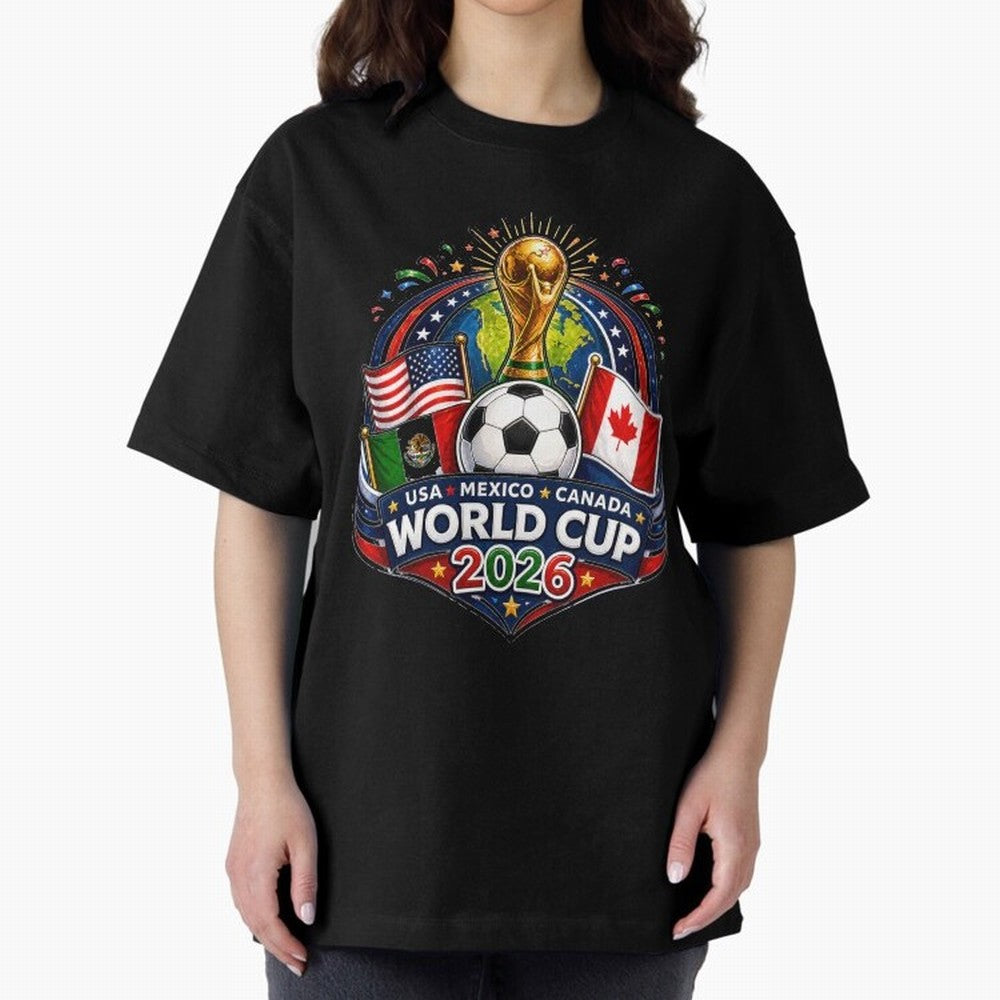 World Cup 2026 Sticker ¨C USA Mexico Canada Football Trophy Design Classic T-Shirt Support Your Favorite Stars during FIFA World Cup 2026 for Fans of Messi and Portugal, Spain and Germany, Bringing Sports Nostalgia, International Competition,