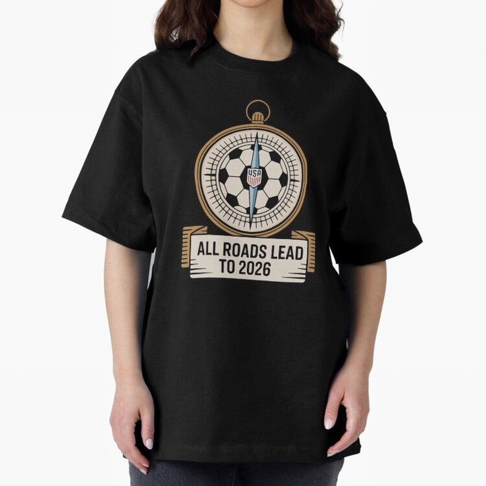 All Roads Lead to 2026 USA Soccer Compass World Cup Classic T-Shirt Celebrate Supporters United by Global Football Passion for FIFA World Cup 2026, Capturing Neymar, England, Retro Football Energy, Iconic Rivalries, Trophy Chase Drama and Stadium