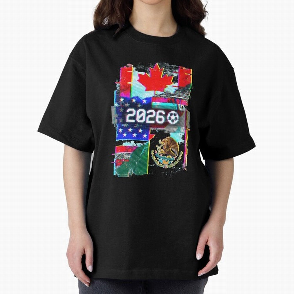 Glitched United 2026 - North America Tournament Emblem Classic T-Shirt Show Fan Pride Across Global Football Passion for FIFA World Cup 2026, with CR7, Argentina, Football History, Final Match Energy, Crowd Noise and Once in a Lifetime Moments;