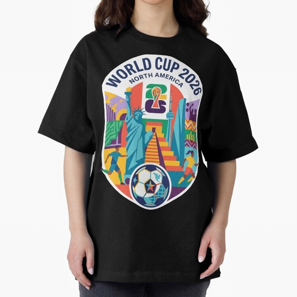 World Cup 2026 North America Soccer Tournament Colorful Emblem Classic T-Shirt Bring Match Day Fire to FIFA World Cup 2026 USA Canada Mexico for Fans of CR7 and Messi and England and Germany, Bringing Match Day Excitement, Supporter Culture, Golden