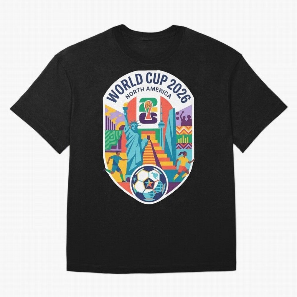 World Cup 2026 North America Soccer Tournament Colorful Emblem Classic T-Shirt Bring Match Day Fire to FIFA World Cup 2026 USA Canada Mexico for Fans of CR7 and Messi and England and Germany, Bringing Match Day Excitement, Supporter Culture, Golden