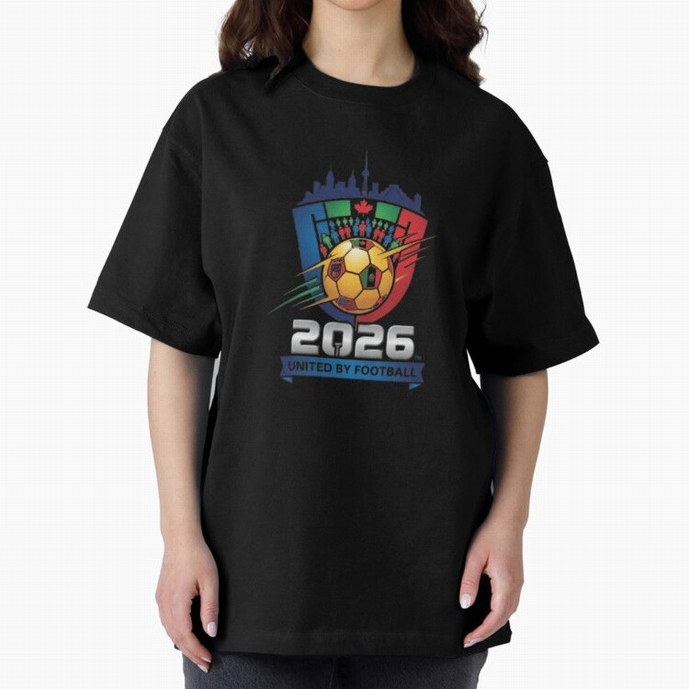 2026 World Cup United by Football Shield Emblem with Skyline Classic T-Shirt Support Your Favorite Stars during FIFA World Cup 2026 USA Canada Mexico for Fans of Messi and England, France and Netherlands, Bringing Football Festival Excitement,