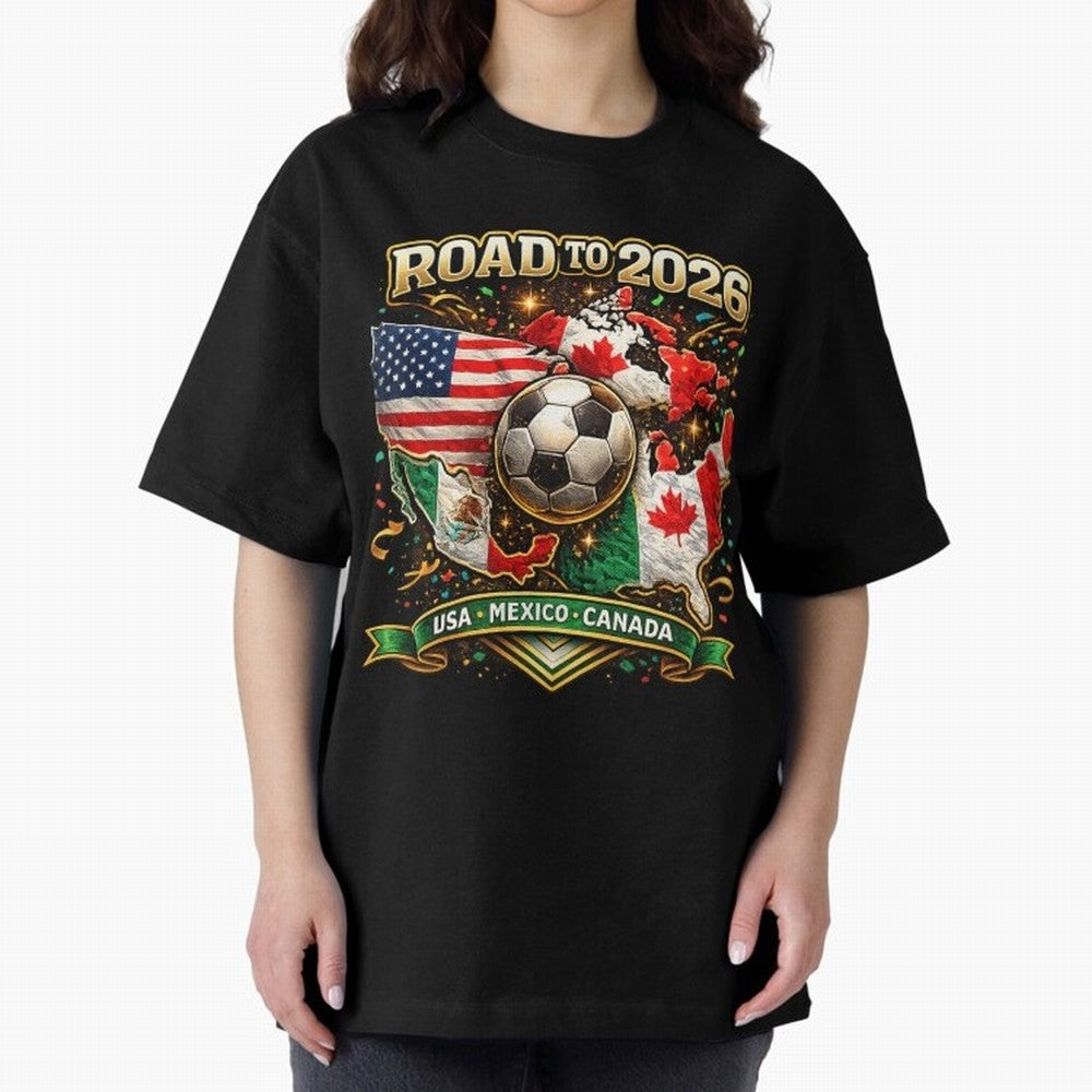 Road to 2026 Soccer Tournament - USA Mexico Canada Flags Classic T-Shirt Carry the Colors and Pride of Match Day Hype around FIFA World Cup 2026 USA Canada Mexico, Messi and Cristiano Ronaldo, Germany, Championship Spirit, Famous Goals, Roaring