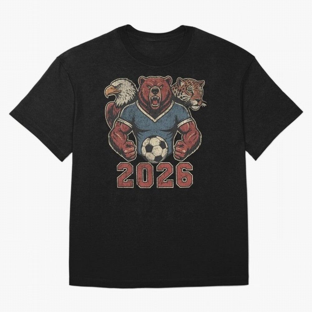 World Cup 2026 Host Mascots | USA Canada Mexico Soccer Classic T-Shirt Discover Global Football Passion for FIFA World Cup 2026, Inspired by Mbappe, Portugal, Classic Soccer Heritage, Championship Pressure, Fan Loyalty and International Pride; Made