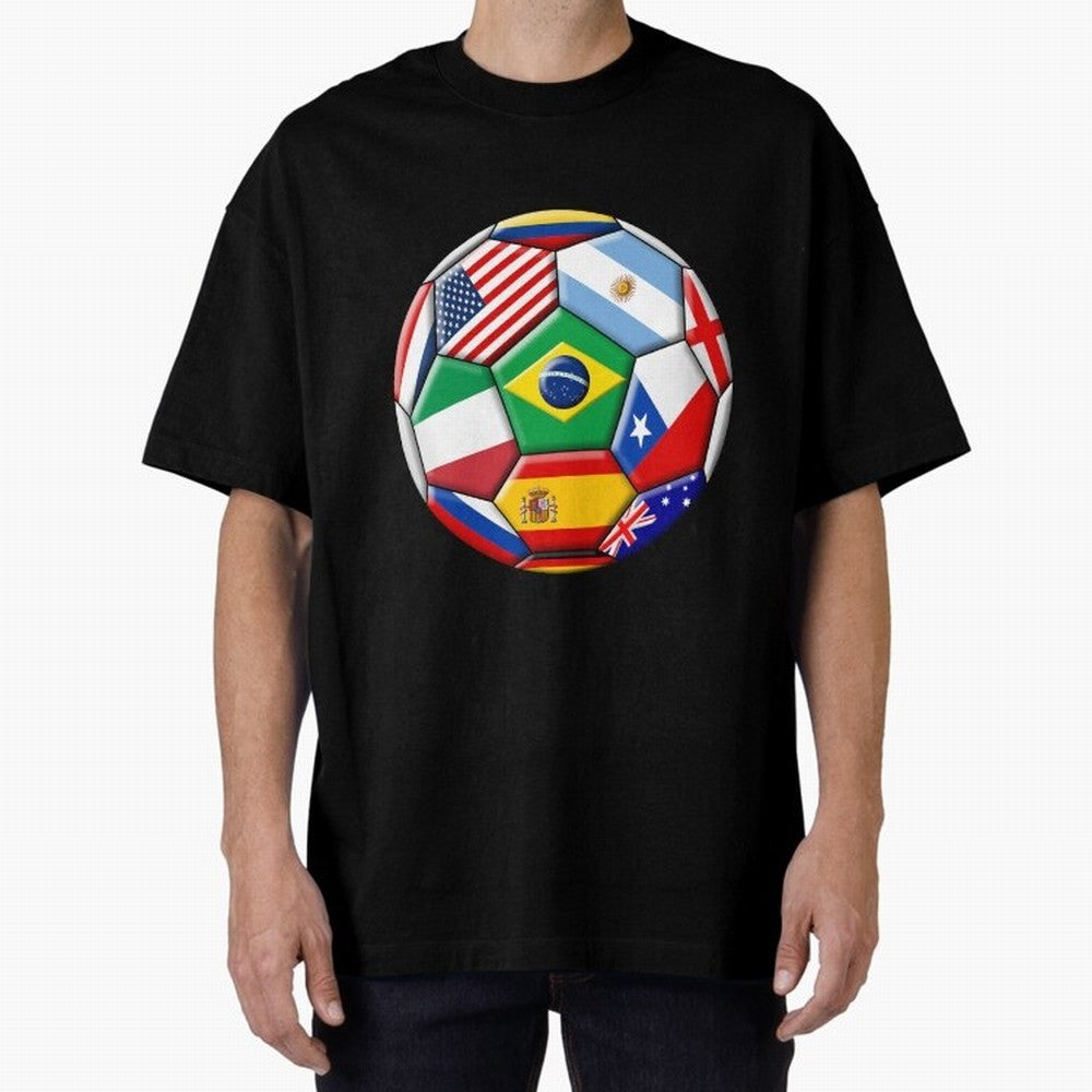 Soccer with various flags Classic T-Shirt Carry the Dream of FIFA World Cup 2026 Group Stage Spirit, Driven by Argentina and Brazil, Messi and Cristiano Ronaldo, Football History, Final Match Energy, Crowd Noise and Once in a Lifetime Moments;