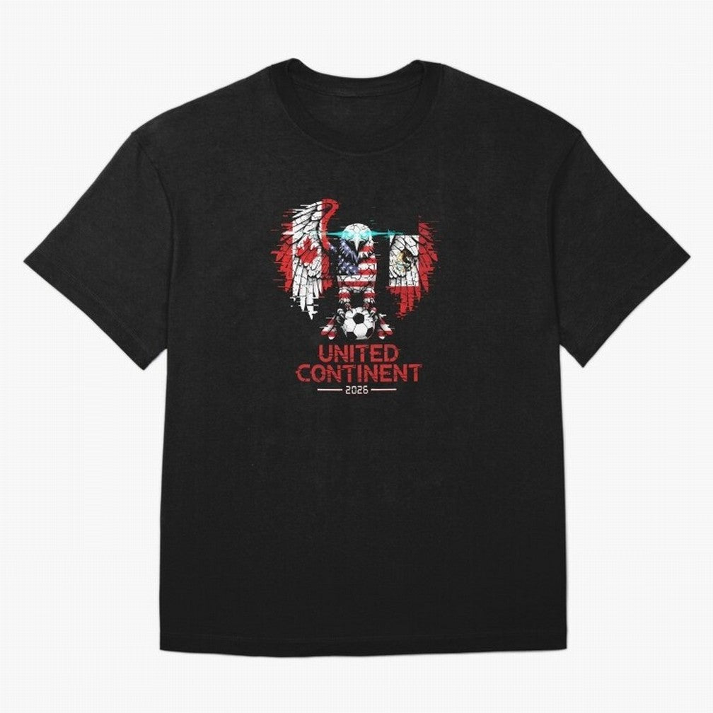 Glitched North America Eagle World Cup Soccer 2026 T-Shirt_83958408 Classic T-Shirt Enjoy the Biggest Football Party of FIFA World Cup 2026 Featuring Messi, Neymar and Mbappe, England Energy, Stadium Chants, National Pride, Trophy Dreams and
