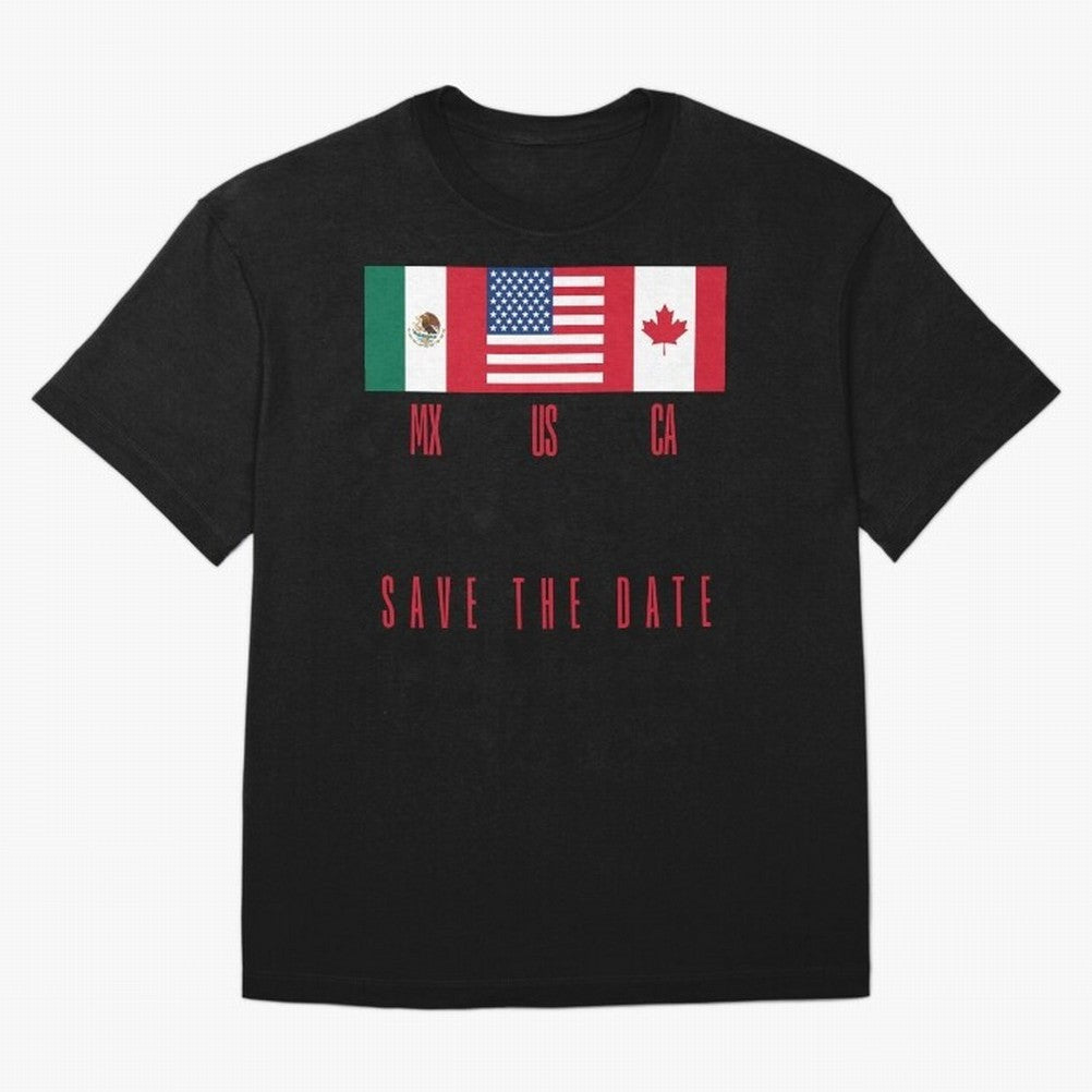 2026 World Cup Opening & Final ¨C Azteca Stadium Mexico & MetLife Stadium USA ¨C Football Design with Mexican, Canadian & US Flags Classic T-Shirt Make Every Kick Count in the FIFA World Cup 2026 Group Stage Journey through Mbappe and Neymar