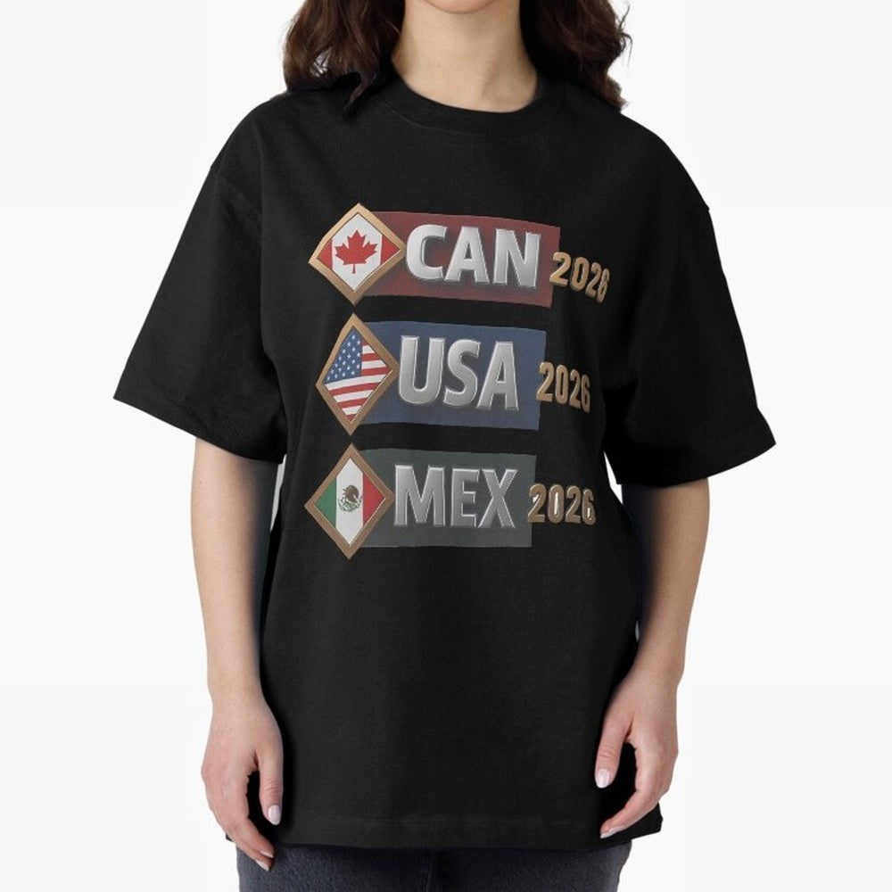 CAN USA MEx 2026 Flags, Canada USA Mexico Soccer Tournament Classic T-Shirt Show Championship Spirit for Match Day Hype around FIFA World Cup 2026 USA Canada Mexico, Mbappe and Neymar, England and Germany, Match Day Excitement, Supporter Culture,