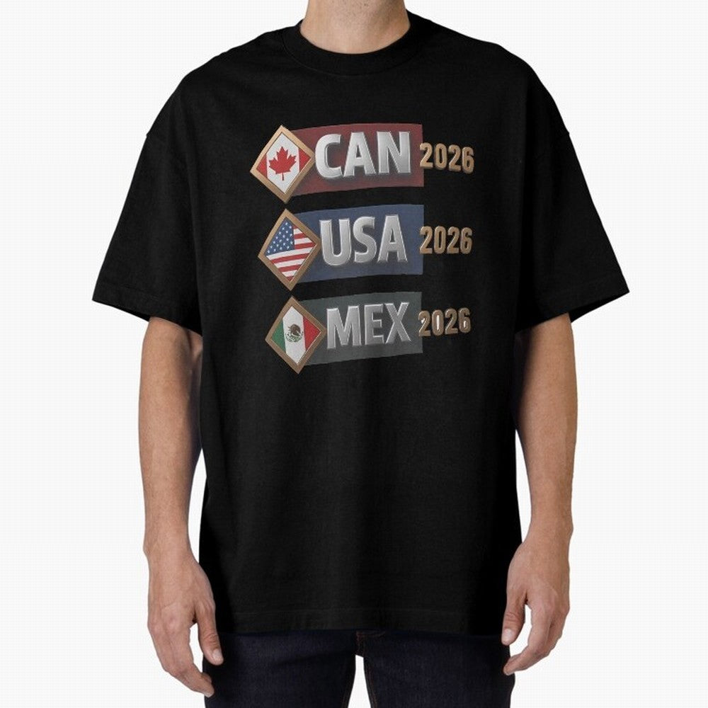 CAN USA MEx 2026 Flags, Canada USA Mexico Soccer Tournament Classic T-Shirt Show Championship Spirit for Match Day Hype around FIFA World Cup 2026 USA Canada Mexico, Mbappe and Neymar, England and Germany, Match Day Excitement, Supporter Culture,