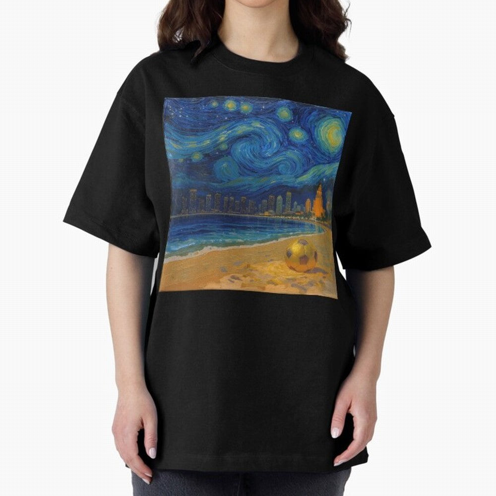 Golden Miami Starry Night Beach Soccer Fine Art Print Impasto Oil Painting Classic T-Shirt Keep the Legacy of the FIFA World Cup 2026 USA Canada Mexico Journey through Mbappe Highlights, Brazil Pride, Stadium Chants, National Pride, Trophy Dreams