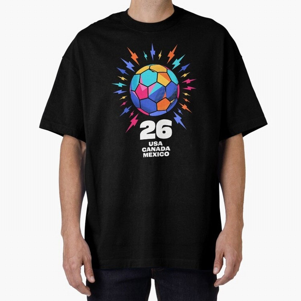 2026 Colorful Soccer Ball USA Canada Mexico 26 Classic T-Shirt Support Your Favorite Stars during FIFA World Cup 2026 for Fans of Messi and Portugal, Spain and Germany, Bringing Sports Nostalgia, International Competition, Famous Players and