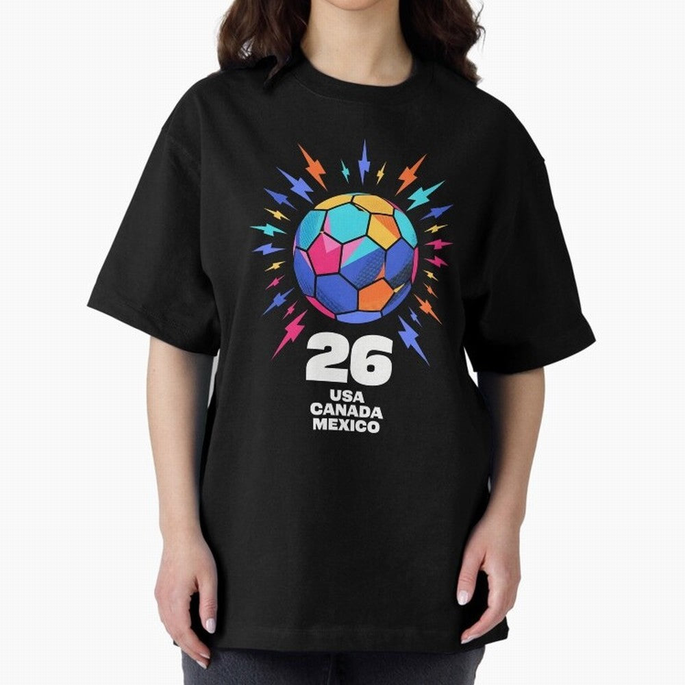 2026 Colorful Soccer Ball USA Canada Mexico 26 Classic T-Shirt Support Your Favorite Stars during FIFA World Cup 2026 for Fans of Messi and Portugal, Spain and Germany, Bringing Sports Nostalgia, International Competition, Famous Players and